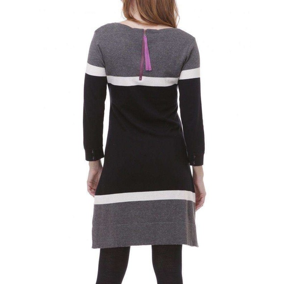 Hatley Color block Stripes Gray/Black/Tan Three Quarter Sleeve Sweater Dress - Picture 2 of 7
